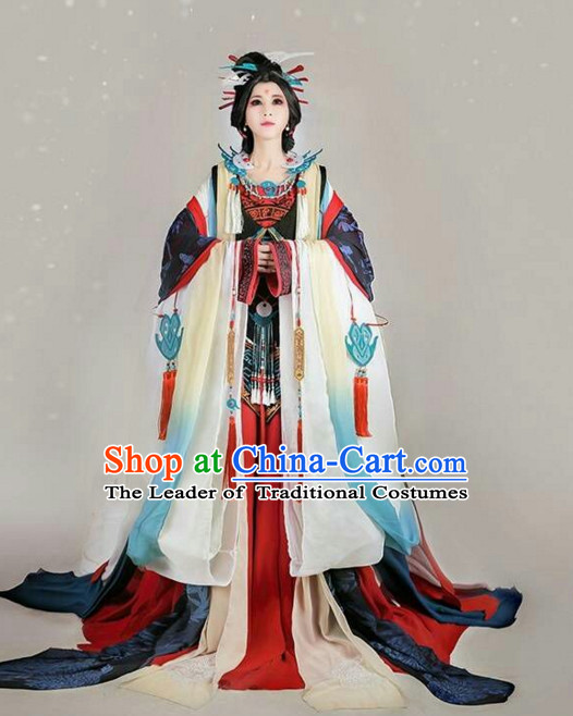 Ancient Chinese Princess Hanzhuang Han Fu Han Clothing Traditional Chinese Dress Hanfu National Costume and Hair Jewelry Complete Set for Women or Girls