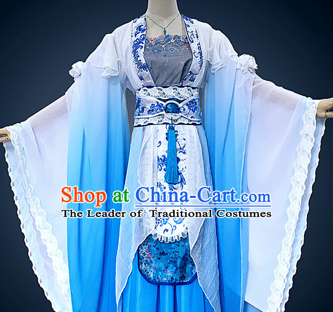 Ancient Chinese Princess Hanfu National Costumes and Headpieces Complete Set for Women