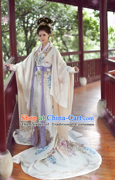 Top Chinese Ancient Princess Garment Theater and Reenactment Costumes and Headgear Complete Set for Women Girls