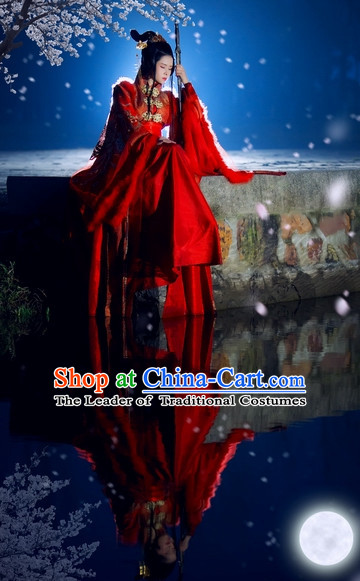 Top Red Chinese Fairy Princess Hanfu Costumes Theater and Reenactment Costumes and Headgear Complete Set for Women