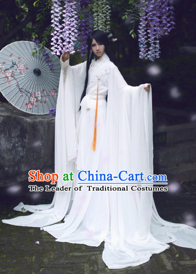 Top White Chinese Fairy Princess Hanfu Costumes Theater and Reenactment Costumes and Headgear Complete Set for Women