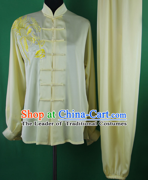 Light Yellow Chinese Kung Fu Tai Chi Wushu Shaolin Uniform Wudang Uniforms Wu Shu Nanquan Kungfu Changquan Costume Uniform Martial Arts Tai Chi Taiji Uniforms