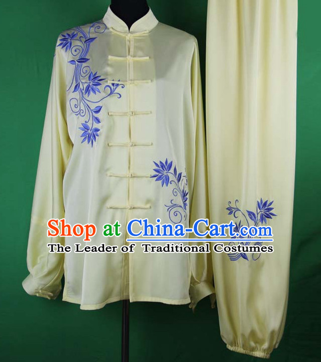 Light Yellow Chinese Kung Fu Tai Chi Wushu Shaolin Uniform Wudang Uniforms Wu Shu Nanquan Kungfu Changquan Costume Uniform Martial Arts Tai Chi Taiji Uniforms