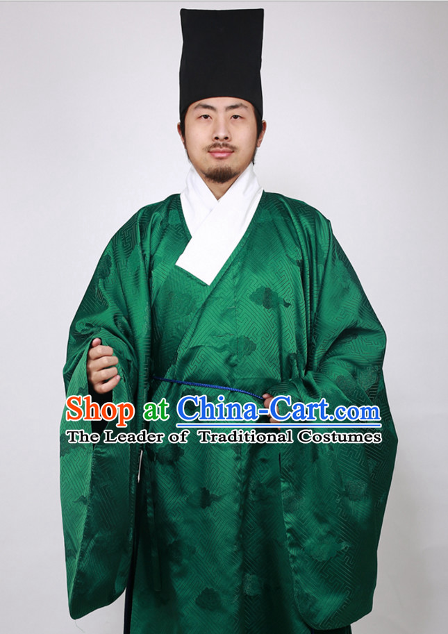 Chinese Scholar Ming Dynasty Han Fu Costumes Men Clothing Male Costume and Hat Complete Set