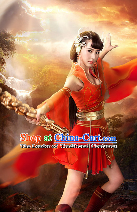 Chinese Ancient Swordswoman Superheroine Costumes and Hair Ornaments Complete Set