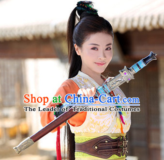 Chinese Ancient Female Hero Costumes and Headpieces Complete Set for Women