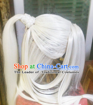 Chinese Ancient Men White Long Wigs