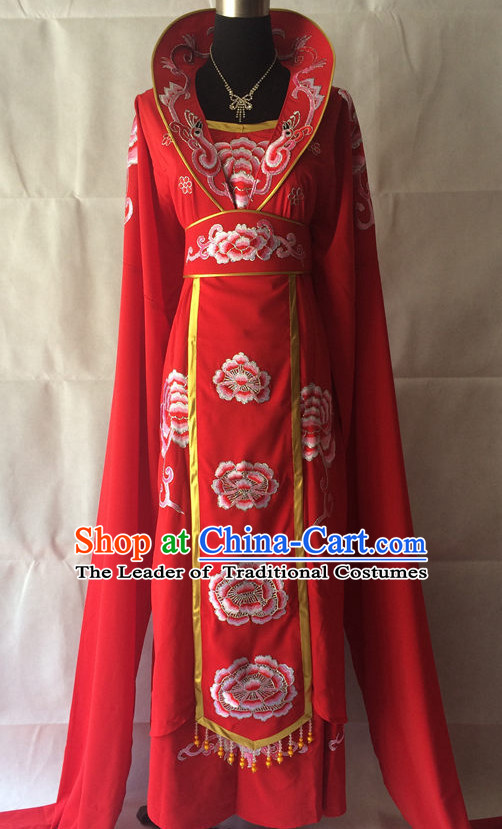 Red Long Sleeves China Beijing Opera Women Princess Costume Embroidered Robe Stage Costumes Complete Set