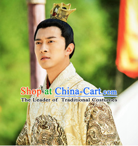 Chinese Ancient Male Emperor Black Wigs and Coronet