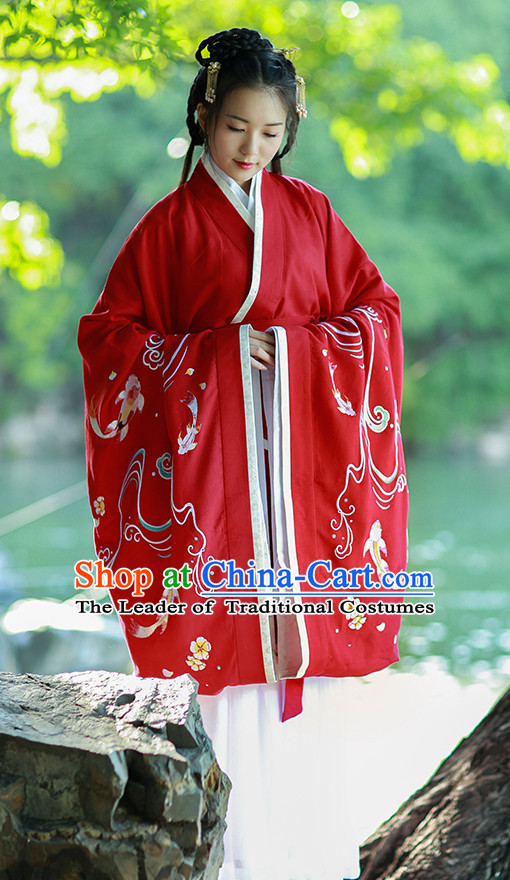 Ancient Chinese Han Dynasty Women Han Costume Dress Red Hanfu Suit