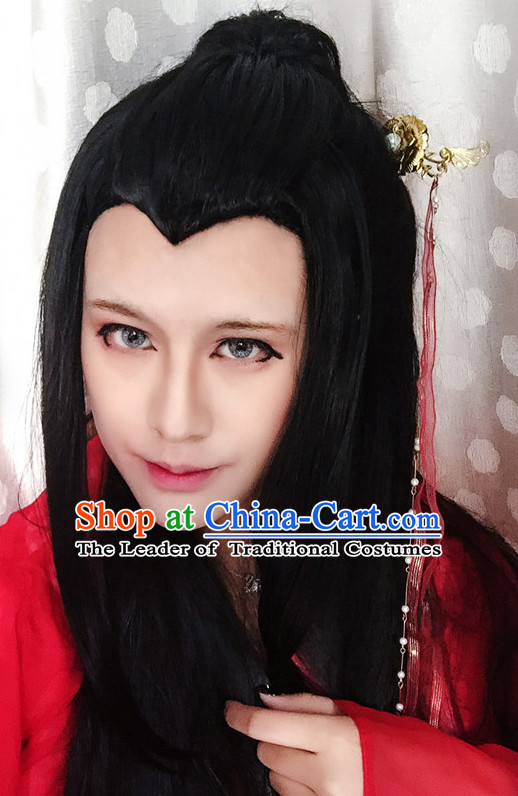 Chinese Ancient Style Long Black Hair Wig Hair Decoration Wigs Set