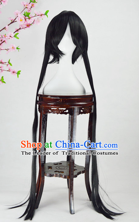 Chinese Ancient Style Long Black Hair Wig Hair Decoration Wigs Set