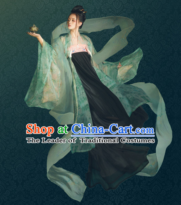 Chinese Traditional Tang Dynasty Royal Stage Hanfu Hanbok Kimono Feitian Costume Dresses Costume Ancient Fairy Garment Complete Set