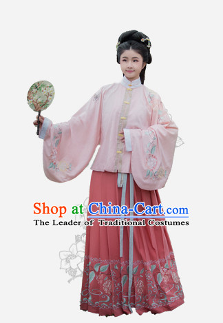 Chinese Traditional Ming Dynasty Royal Stage Hanfu Hanbok Kimono Feitian Costume Dresses Costume Ancient Fairy Garment and Headpieces Complete Set