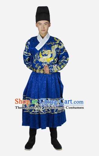 Chinese Traditional Ming Dynasty Men Bodyguard Stage Hanfu Hanbok Kimono Feitian Costume Dresses Costume Ancient Fairy Garment and Headpieces Complete Set