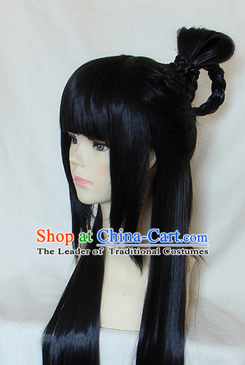 Chinese Ancient Style Long Black Hair Wig Hair Decoration Wigs Set