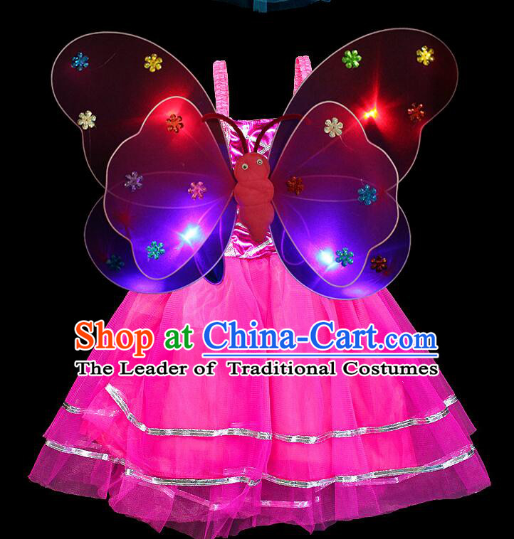 LED Lights Butterfly Dance Costumes Dancing Costume Complete Set for Kids Children Girls