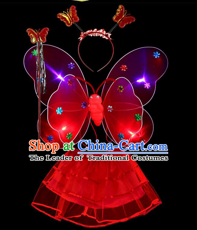 LED Lights Butterfly Dance Costumes Dancing Costume Complete Set for Kids Children Girls