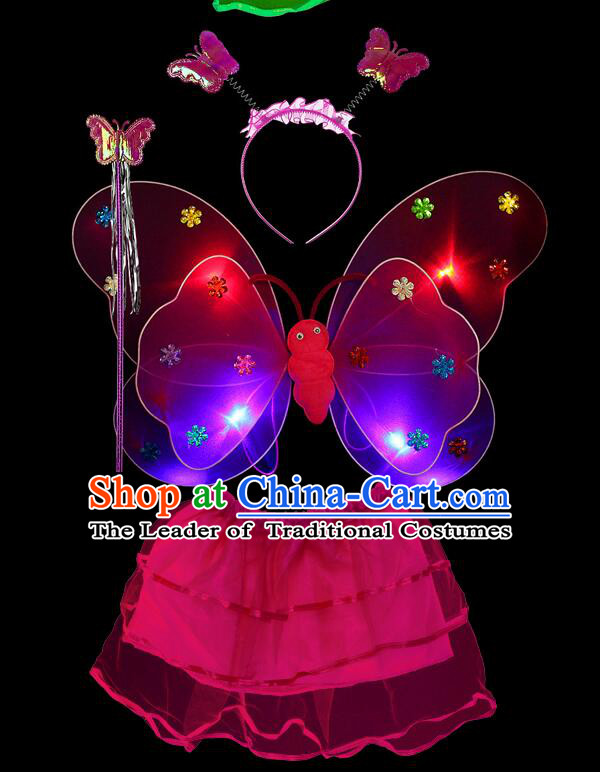 LED Lights Butterfly Dance Costumes Dancing Costume Complete Set for Kids Children Girls