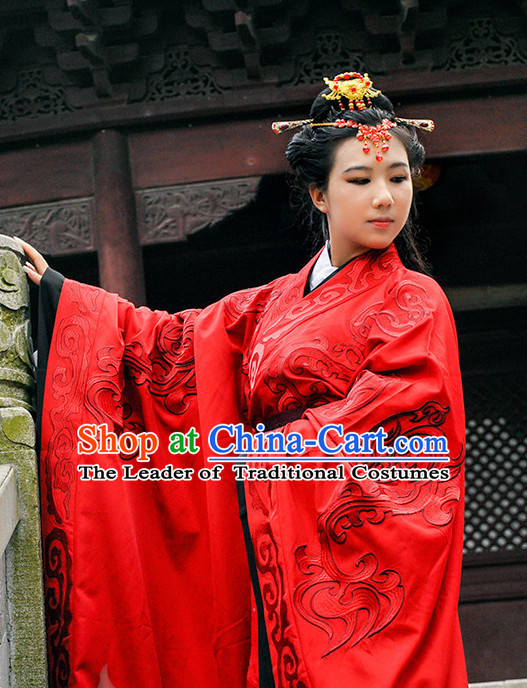 Ancient Chinese Princess Han Dynasty Wedding Dresses Traditional Royal Stage Hanfu Classical Dress National Costumes Clothing and Hair Jewelry Complete Set