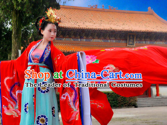 Ancient Chinese Princess Wedding Dresses Hanfu Classical Dress National Ceremonial Costumes Clothing and Hair Jewelry Complete Set