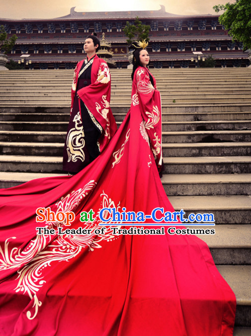 Ancient Chinese Royal Wedding Dresses Hanfu Classical Dress National Ceremonial Costumes Clothing and Crown Complete Set