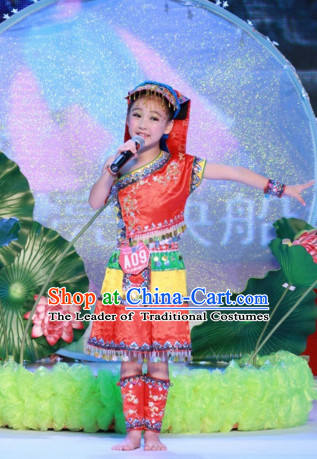 Chinese Stage Minority Dance Costume Dance Costumes Fan Dance Umbrella Ribbon Fans Dance Fan Water Sleeve Costume for Children Girls