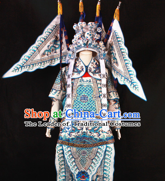 Blue China Beijing Opera Chinese Peking Opera Costume Embroidered Robe Military General Opera Costumes Complete Set