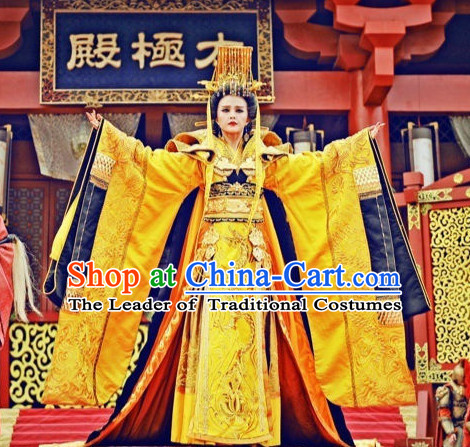 Top China Emperor Wu Ze Tian Embroidered Robe Dragon Costumes Complete Set