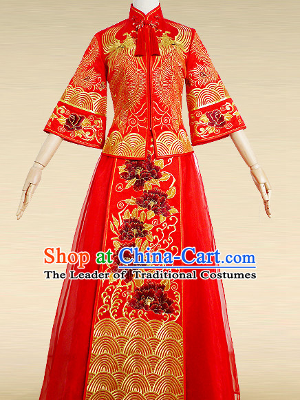 Chinese Traditional Wedding Dresses Bridal Wedding Gown Embroidered Phoenix Cloth