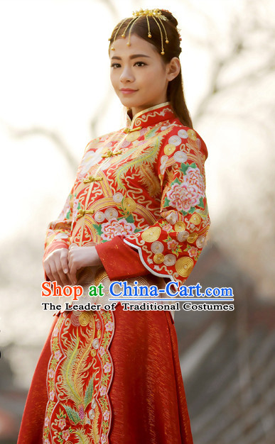 Chinese Traditional Wedding Dresses Bridal Wedding Gown Embroidered Phoenix Cloth