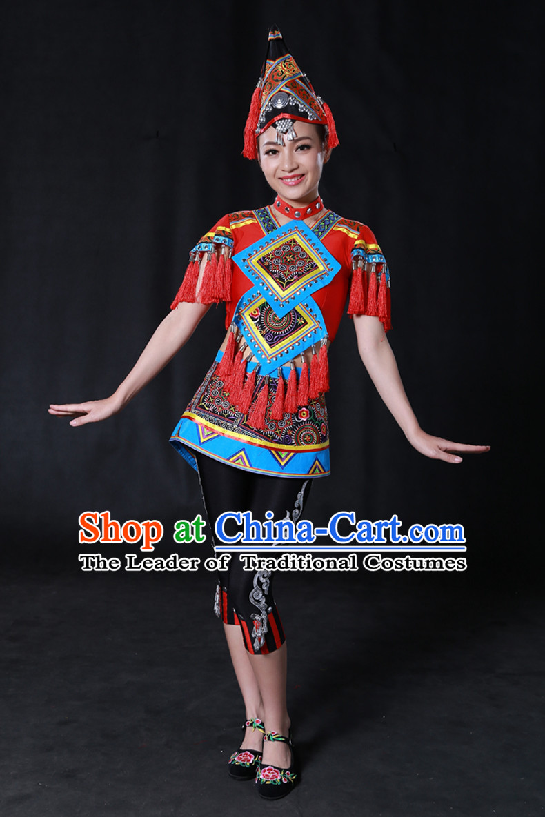 Chinese Yi Lao Miao Zhuang Bai Yao Minority Women Dresses Ethnic Clothing Minority Dance Costume Minority Dress Complete Set