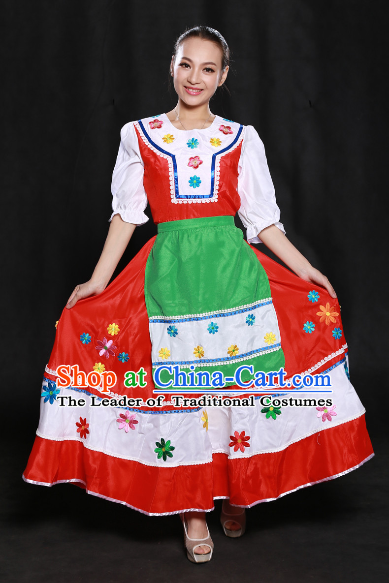 Chinese Xinjiang Yi Lao Miao Zhuang Bai Yao Minority Women Dresses Ethnic Clothing Minority Dance Costume Minority Dress Complete Set