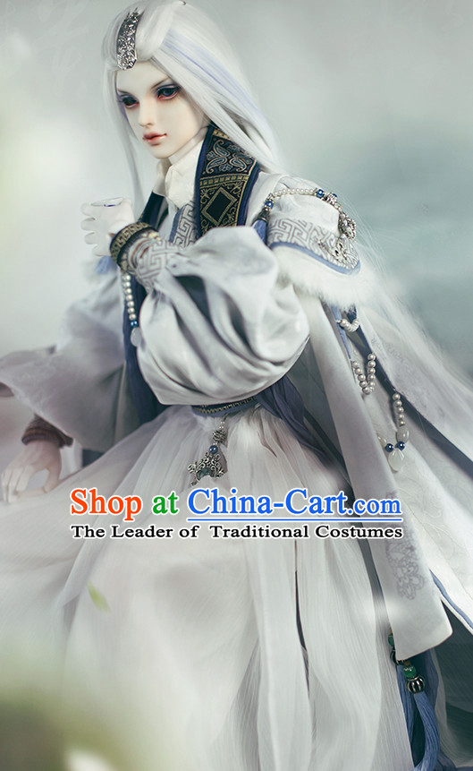 Ancient Chinese Emperor Men Costumes Palace Clothing Traditional Costumes White Hanfu Complete Set