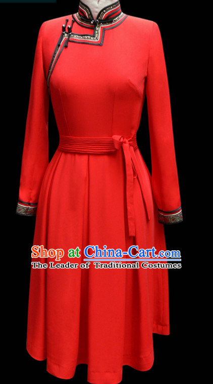 Red Mongolian Minority Empress Mongol Mongolia Princess Clothing Ethnic Traditional Costumes Complete Set