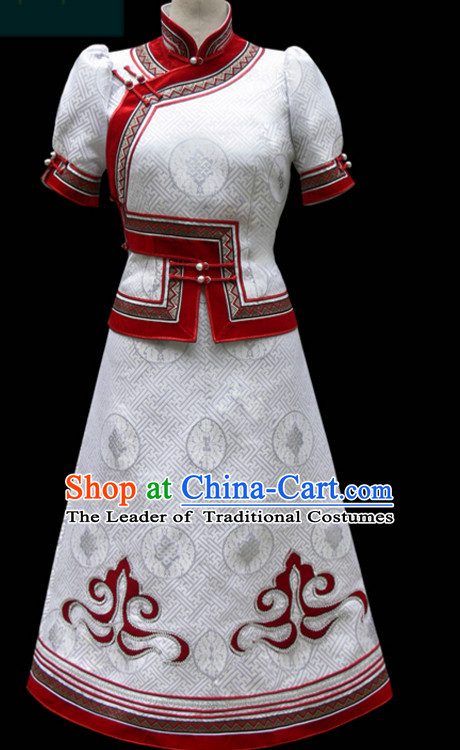 White Mongolian Minority Empress Mongol Mongolia Princess Clothing Ethnic Traditional Costumes Complete Set