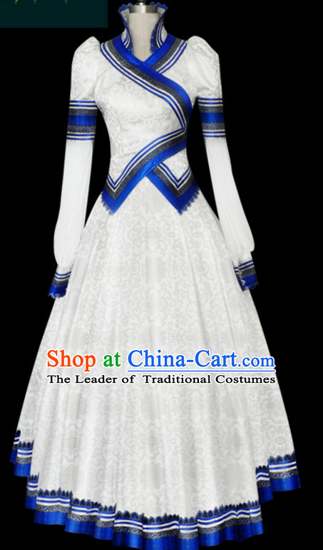 White Mongolian Minority Empress Mongol Mongolia Princess Clothing Ethnic Traditional Costumes Complete Set