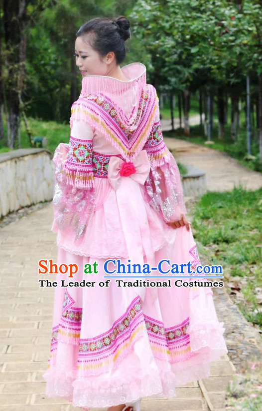 Hmong Women Minority Dresses Miao Girls Clothing Ethnic Miao Minority Dance Costume Minority Dress Dance Miao Costumes and Hat Complete Set