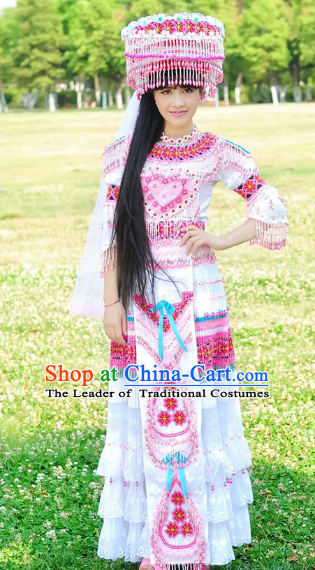 Hmong Women Minority Dresses Miao Girls Clothing Ethnic Miao Minority Dance Costume Minority Dress Dance Miao Costumes and Hat Complete Set