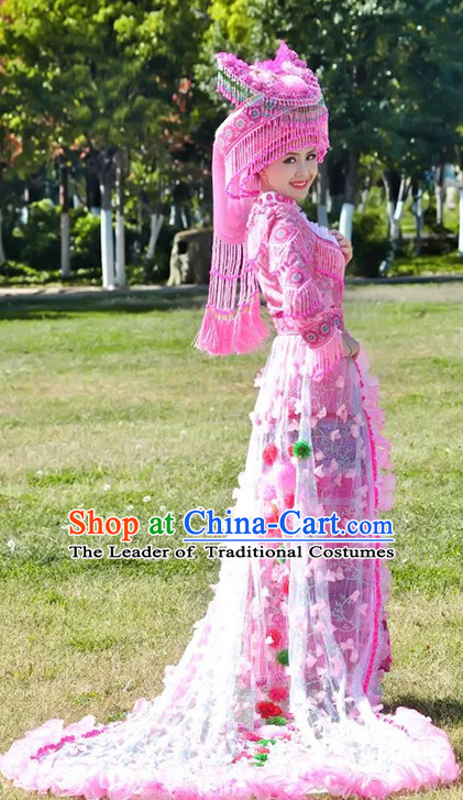 Hmong Women Minority Dresses Miao Girls Clothing Ethnic Miao Minority Dance Costume Minority Dress Dance Miao Costumes and Hat Complete Set