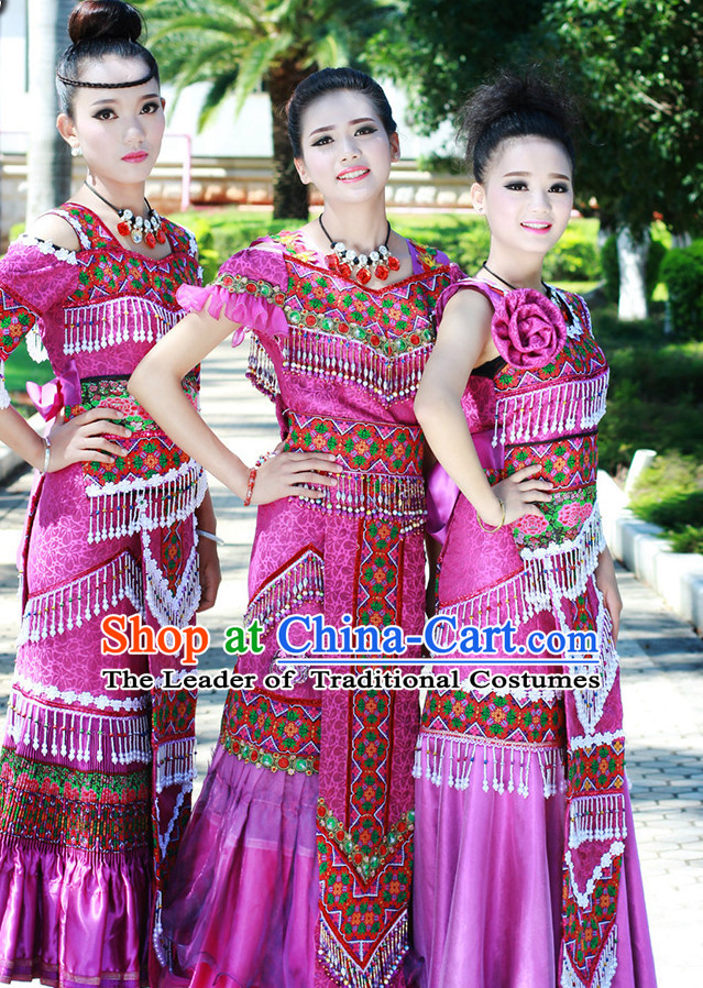 Hmong Women Minority Dresses Miao Girls Clothing Ethnic Miao Minority Dance Costume Minority Dress Dance Miao Costumes and Hat Complete Set