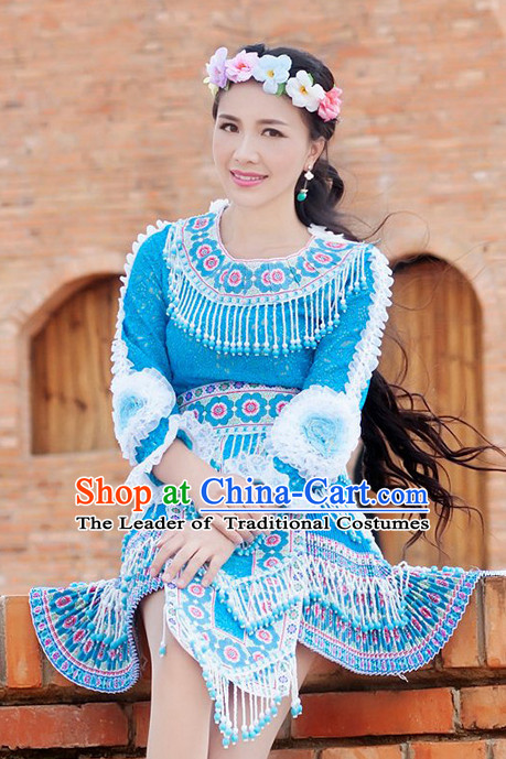 Hmong Women Minority Dresses Miao Girls Clothing Ethnic Miao Minority Dance Costume Minority Dress Dance Miao Costumes and Hat Complete Set