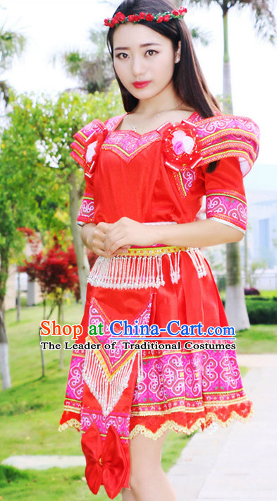 Hmong Women Minority Dresses Miao Girls Clothing Ethnic Miao Minority Dance Costume Minority Dress Dance Miao Costumes and Hat Complete Set