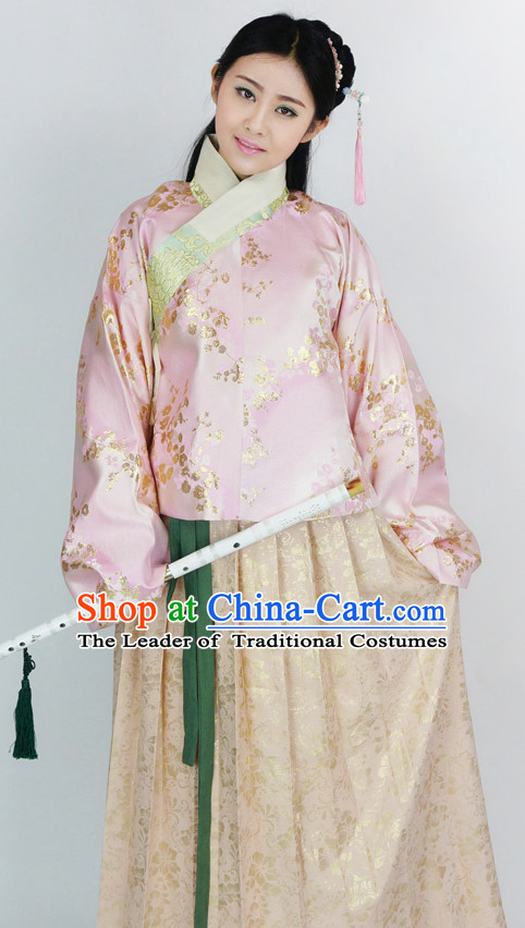 Ancient Chinese Ming Dynasty Beauty Hanfu Costumes and Hair Jewelry Complete Set for Women