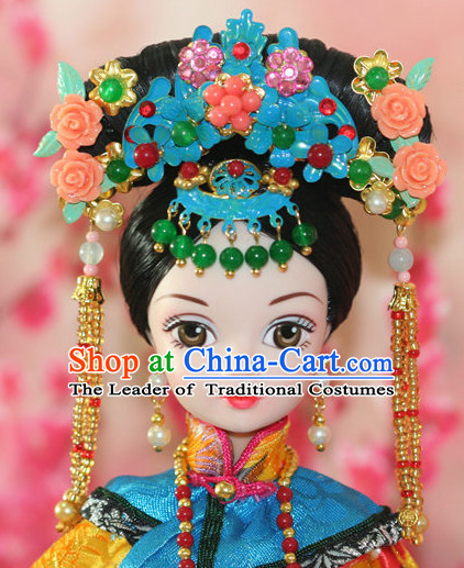 Traditional Chinese Qing Empress Headpiece Princess Headdress Palace Hair Decorations Royal Hair Sticks Head Gear Hair Decoration Set