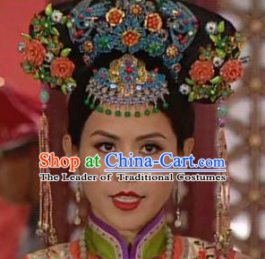 Traditional Chinese Qing Empress Headpiece Princess Headdress Palace Hair Decorations Royal Hair Sticks Head Gear Hair Decoration Set