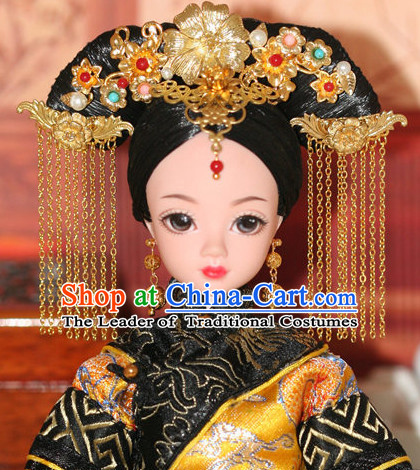 Traditional Chinese Qing Empress Headpiece Princess Headdress Palace Hair Decorations Royal Hair Sticks Head Gear Hair Decoration Set