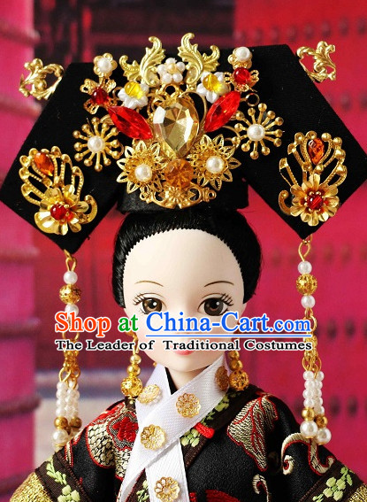 Traditional Chinese Qing Empress Headpiece Princess Headdress Palace Hair Decorations Royal Hair Sticks Head Gear Hair Decoration Set