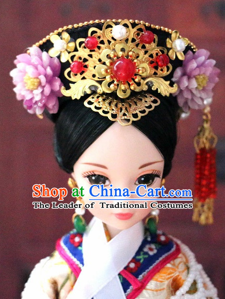 Traditional Chinese Women Qing Empress Headpiece Princess Headdress Palace Hair Decorations Royal Hair Sticks Head Gear Hair Decoration Set