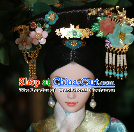 Traditional Chinese Women Qing Empress Headpiece Princess Headdress Palace Hair Decorations Royal Hair Sticks Head Gear Hair Decoration Set